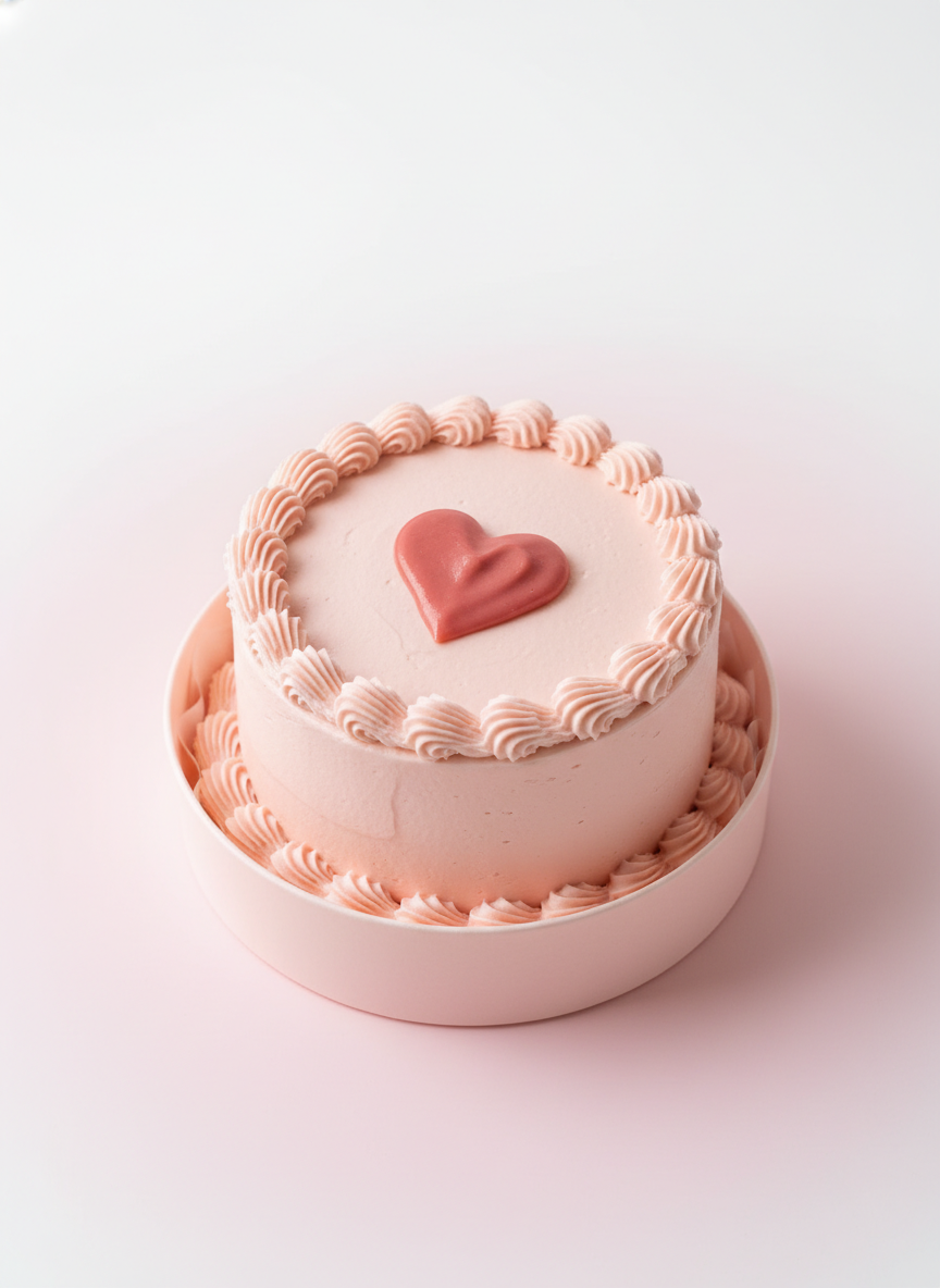 Small pink bento cake with heart decoration and cream frosting