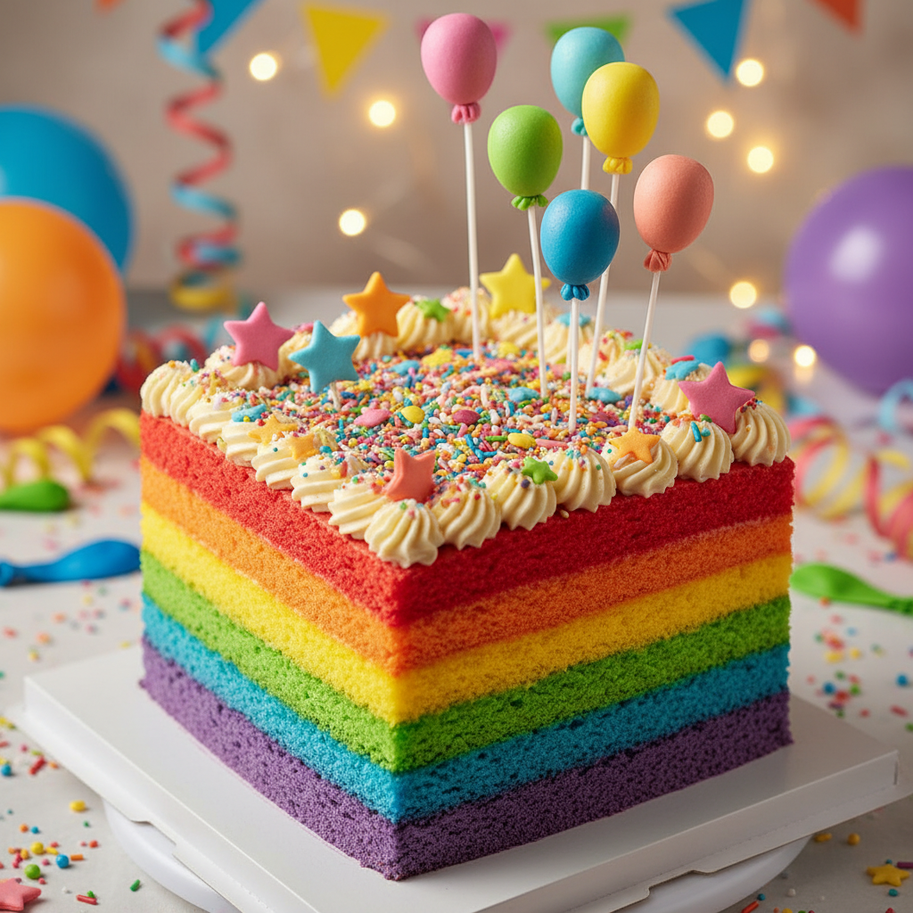 Colorful kids birthday cake with cartoon character decoration