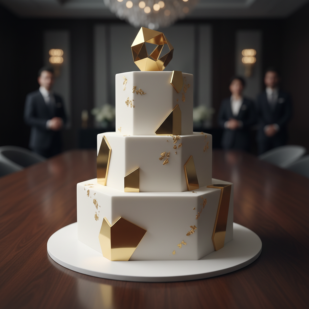 Professional corporate cake with elegant gold decoration